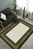 Makinede Yıkanabilir Leke Tutmaz  Haki-Krem Deko Deri Kaymaz Taban Çerçeve Salon Saçaksız Halı B1228  LACİVERT-GOLD 160 x 230 - 4