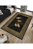 Makinede Yıkanabilir Leke Tutmaz  Siyah-Gold Pvc Deri Kaymaz Taban Modern Salon Saçaksız Halı B1235  LACİVERT-GRİ 180 x 280 - 5