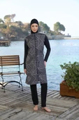 Estiva 25946 Siyah Fermuarlı Geometrik Desenli Tam Boy Tesettür Mayo thumbnail 1