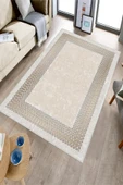 Makinede Yıkanabilir Leke Tutmaz  Krem Deko Deri Kaymaz Taban Çerçeve Salon Saçaksız Halı B1224  GÜMÜŞ 80 x 150 thumbnail 3