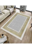 Makinede Yıkanabilir Leke Tutmaz  Gri-Gold Pvc Deri Kaymaz Taban Çerçeve Salon Saçaksız Halı B1225  KREM-BİZON 180 x 280 - 5