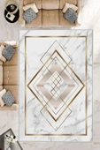 Makinede Yıkanabilir Leke Tutmaz  Gold Dot Keçe Kaymaz Taban Tasarım Salon Saçaksız Halı B1262  100 x 200 GOLD - 1