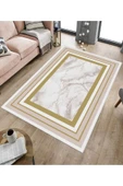 Makinede Yıkanabilir Leke Tutmaz  Pudra Deko Deri Kaymaz Taban Çerçeve Salon Saçaksız Halı B1259  PUDRA 100 x 200 thumbnail 4