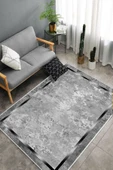 Makinede Yıkanabilir Leke Tutmaz  Gri-Gümüş Deko Deri Kaymaz Taban Salon Saçaksız Halı B1245  GRİ 160 x 230 thumbnail 4