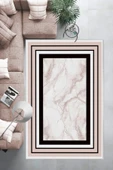 Makinede Yıkanabilir Leke Tutmaz  Pudra Deko Deri Kaymaz Taban Çerçeve Salon Saçaksız Halı B1259  PUDRA 80 x 300 thumbnail 6