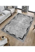 Makinede Yıkanabilir Leke Tutmaz  Gri-Gümüş Deko Deri Kaymaz Taban Salon Saçaksız Halı B1245  GRİ 160 x 230 thumbnail 5