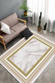 Makinede Yıkanabilir Leke Tutmaz  Pudra Deko Deri Kaymaz Taban Çerçeve Salon Saçaksız Halı B1259  PUDRA 100 x 200 thumbnail 3