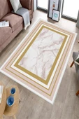 Makinede Yıkanabilir Leke Tutmaz  Pudra Deko Deri Kaymaz Taban Çerçeve Salon Saçaksız Halı B1259  PUDRA 100 x 200 thumbnail 2