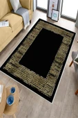 Makinede Yıkanabilir Leke Tutmaz  Siyah-Sarı Deko Deri Kaymaz Taban Çerçeveli Salon Saçaksız Halı B1252  SİYAH 80 x 300 - 3