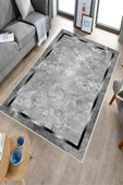 Makinede Yıkanabilir Leke Tutmaz  Gri-Gümüş Deko Deri Kaymaz Taban Salon Saçaksız Halı B1245  GRİ 160 x 230 thumbnail 3