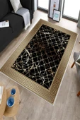 Makinede Yıkanabilir Leke Tutmaz  Vizon-Siyah Deko Deri Kaymaz Taban Versace Salon Saçaksız Halı B1277-1  VİZON-SİYAH 80 x 150 - 3
