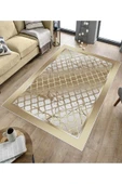 Makinede Yıkanabilir Leke Tutmaz  Gold Pvc Deri Kaymaz Taban Modern Salon Saçaksız Halı B1283  GOLD 100 x 200 - 5