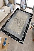 Makinede Yıkanabilir Leke Tutmaz  Siyah-Vizon Deko Deri Kaymaz Taban Versace Salon Saçaksız Halı B1294-1  SİYAH-VİZON 120 x 180 thumbnail 3