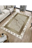 Makinede Yıkanabilir Leke Tutmaz  Krem-Vizon Deko Deri Kaymaz Taban Versace Salon Saçaksız Halı B1281-1  KREM-VİZON 100 x 200 - 5