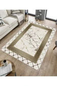 Makinede Yıkanabilir Leke Tutmaz  Krem-Gold Deko Deri Kaymaz Taban Versace Salon Saçaksız Halı B1282  KREM-GOLD 200 x 300 - 5