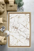 Makinede Yıkanabilir Leke Tutmaz  Gold-Beyaz Deko Deri Kaymaz Taban Çerçeve Salon Saçaksız Halı B1286-1  GOLD-BEYAZ 80 x 200 - 6