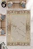 Makinede Yıkanabilir Leke Tutmaz  Gold Pvc Deri Kaymaz Taban DekorÇerçeve Salon Saçaksız Halı B1274  GOLD 80 x 200 - 1