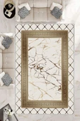 Makinede Yıkanabilir Leke Tutmaz  Krem-Gold Deko Deri Kaymaz Taban Versace Salon Saçaksız Halı B1282  KREM-GOLD 80 x 300 - 1