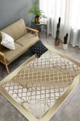 Makinede Yıkanabilir Leke Tutmaz  Gold Pvc Deri Kaymaz Taban Modern Salon Saçaksız Halı B1283  GOLD 100 x 300 - 4