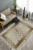Makinede Yıkanabilir Leke Tutmaz  Vizon-Gold Deko Deri Kaymaz Taban Versace Salon Saçaksız Halı B1280  VİZON-GOLD 120 x 180 - 4