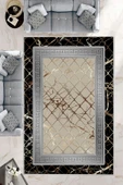 Makinede Yıkanabilir Leke Tutmaz  Siyah-Gri Dot Keçe Kaymaz Taban Versace Salon Saçaksız Halı B1278-1  GOLD-VİZON 100 x 200 - 1