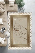 Makinede Yıkanabilir Leke Tutmaz Krem-Vizon Deko Deri Kaymaz Taban Versace Salon Saçaksız Halı B1281-1 KREM-VİZON 100 x 200 - 6