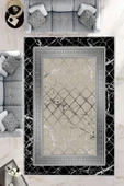 Makinede Yıkanabilir Leke Tutmaz  Siyah-Vizon Deko Deri Kaymaz Taban Versace Salon Saçaksız Halı B1294-1  SİYAH-VİZON 180 x 280 - 1