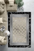 Makinede Yıkanabilir Leke Tutmaz  Siyah-Vizon Deko Deri Kaymaz Taban Versace Salon Saçaksız Halı B1294-1  SİYAH-VİZON 120 x 180 thumbnail 6