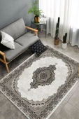 Makinede Yıkanabilir Leke Tutmaz  Kahverengi Deko Deri Kaymaz Taban Göbekli Salon Saçaksız Halı E4150  KAHVERENGİ 100 x 300 - 4