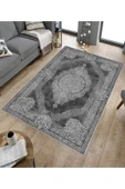 Makinede Yıkanabilir Leke Tutmaz  Gri-Antrasit Deko Deri Kaymaz Taban Göbekli Salon Saçaksız Halı E4175  GRİ-ANTRASİT 100 x 300 thumbnail 4