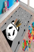 Makinede Yıkanabilir Leke Tutmaz  Gri Pvc Deri Kaymaz Taban Panda Çocuk Saçaksız Halı 563-00  ÇOKLU 100 x 300 - 3