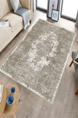 Makinede Yıkanabilir Leke Tutmaz  Vizon Deko Deri Kaymaz Taban Vintage Göbekli Salon Saçaksız Halı E4171  VİZON 120 x 180 - 3