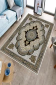 Makinede Yıkanabilir Leke Tutmaz  Mavi Deko Deri Kaymaz Taban Göbekli Salon Saçaksız Halı E4162  MAVİ 100 x 200 - 3