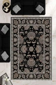 Makinede Yıkanabilir Leke Tutmaz  Siyah Deko Deri Kaymaz Taban Göbekli Salon Saçaksız Halı E4167  SİYAH 80 x 150 thumbnail 1