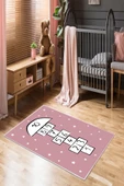 Makinede Yıkanabilir Leke Tutmaz  Pembe Pvc Deri Kaymaz Taban Seksek Çocuk Saçaksız Halı 568-01  ÇOKLU 80 x 140 - 1
