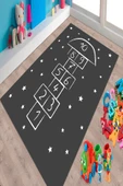 Makinede Yıkanabilir Leke Tutmaz  Antrasit Pvc Deri Kaymaz Taban Seksek Çocuk Saçaksız Halı 568-02  ÇOKLU 80 x 300 - 3