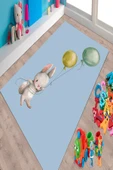 Makinede Yıkanabilir Leke Tutmaz  Mavi Pvc Deri Kaymaz Taban Tavşan Çocuk Saçaksız Halı 588-02  ÇOKLU 80 x 300 - 3