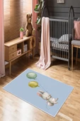 Makinede Yıkanabilir Leke Tutmaz  Mavi Pvc Deri Kaymaz Taban Tavşan Çocuk Saçaksız Halı 588-02  ÇOKLU 80 x 300 - 1