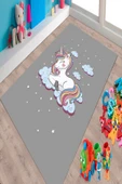 Makinede Yıkanabilir Leke Tutmaz  Gri Pvc Deri Kaymaz Taban Unicorn Çocuk Saçaksız Halı 594-01  ÇOKLU 120 x 180 - 3