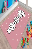 Makinede Yıkanabilir Leke Tutmaz  Pembe Pvc Deri Kaymaz Taban Seksek Çocuk Saçaksız Halı 568-01  ÇOKLU 80 x 300 - 3