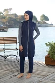 Estiva 25950 Lacivert Marin Fermuarlı Desenli Tam Boy Tesettür Mayo - 5