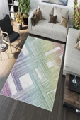 Makinede Yıkanabilir Leke Tutmaz  Multi Pvc Deri Kaymaz Taban Modern Salon Saçaksız Halı A140  MULTİ 120 x 180 - 5