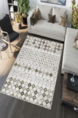Makinede Yıkanabilir Leke Tutmaz  Kahverengi Deko Deri Kaymaz Taban İskandinav Salon Saçaksız Halı A153  KAHVERENGİ 120 x 180 - 5