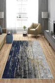 Makinede Yıkanabilir Leke Tutmaz  Lacivert Pvc Deri Kaymaz Taban Modern Salon Saçaksız Halı A157  LACİVERT 80 x 300 - 4