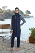 Estiva 25950 Lacivert Marin Fermuarlı Desenli Tam Boy Tesettür Mayo - 10