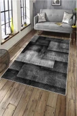 Makinede Yıkanabilir Leke Tutmaz  Siyah Deko Deri Kaymaz Taban Modern Salon Saçaksız Halı A148  SİYAH 200 x 300 - 1