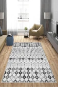 Makinede Yıkanabilir Leke Tutmaz  Gri Deko Deri Kaymaz Taban İskandinav Salon Saçaksız Halı A154  GRİ 80 x 300 - 3