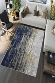 Makinede Yıkanabilir Leke Tutmaz  Lacivert Pvc Deri Kaymaz Taban Modern Salon Saçaksız Halı A157  LACİVERT 80 x 300 - 5
