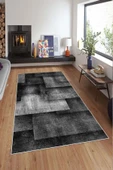 Makinede Yıkanabilir Leke Tutmaz  Siyah Deko Deri Kaymaz Taban Modern Salon Saçaksız Halı A148  SİYAH 200 x 300 - 3
