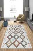 Makinede Yıkanabilir Leke Tutmaz  Beyaz-Multi Deko Deri Kaymaz Taban İskandinav Salon Saçaksız Halı A150  BEYAZ-MULTİ 80 x 200 thumbnail 4